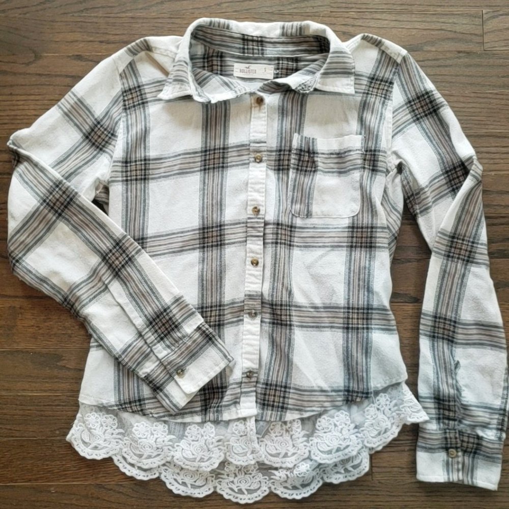 Hollister Plaid Flannel Shirt with Lace Hem